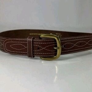 LOFT Ann Taylor Brown Leather Belt with Gold Buckle